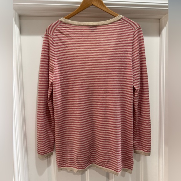 Talbots Boyfriend Sweater Button Down Cardigan Italian Merino Wool Beige Pink L - Picture 2 of 8